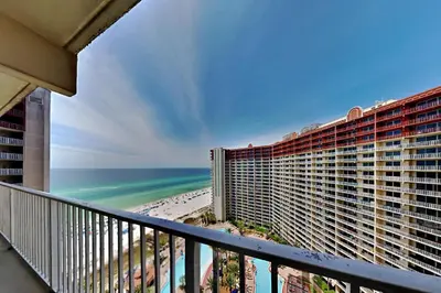 a view of the beach from the balcony of a hotel at Shores of Panama #1823 in Panama City Beach