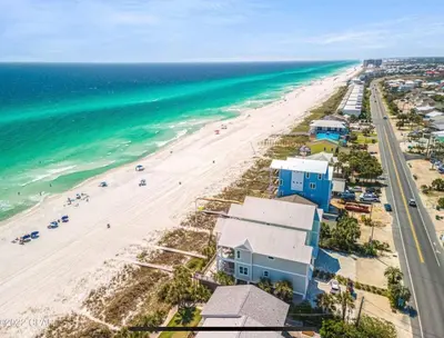 an aerial view of a beach and the ocean at Sea La Vie in Panama City Beach