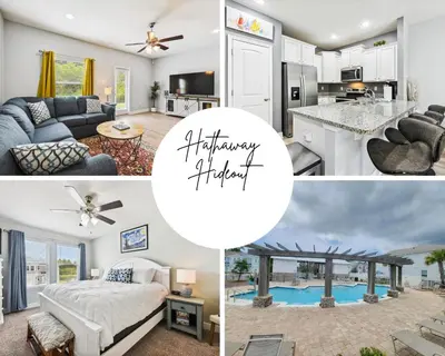 a collage of photos of a living room and a kitchen and a house at 7664 Shadow Lake - Happy Horizons - 3 Bedroom Sleeps 9 townhouse in Panama City Beach