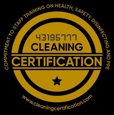 a yellow and black cleaning certification logo on a black background at Stylish 3BR 2BA House Minutes from PCB - Book now in Panama City