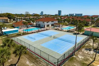 an overhead view of a tennis court at a resort at Seaspray Hideaway Sleeps 8 Pools Beach Access in Panama City Beach