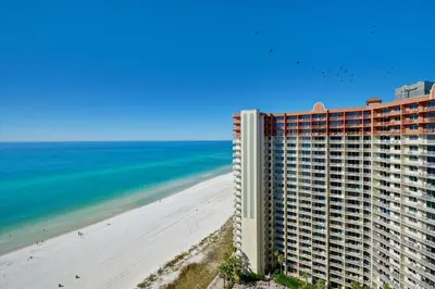 a view of a hotel and the beach at Shores of Panama 2026 - 1 BedroomBunksSleeps 6, Res, Parking! condo in Panama City Beach
