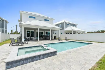 a swimming pool in the backyard of a house at Pet Friendly Beach House - Totally Beachin by Panhandle Getaways in Panama City Beach