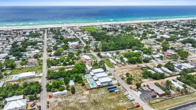 an aerial view of a city and the ocean at Pet Friendly Beach House - Totally Beachin by Panhandle Getaways in Panama City Beach