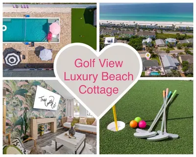 a collage of photos of a beach vacation at Steps to the beach & close to 30A! Private pool with sundeck & putt putt golf! in Panama City Beach