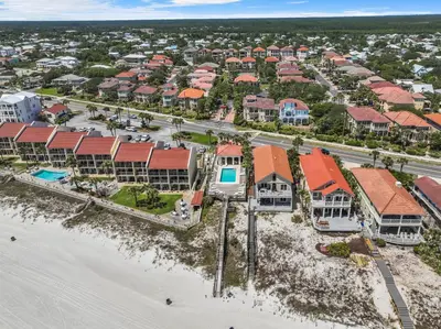 an aerial view of a resort with a beach at 136 La Valencia Cir - At Peace in Panama City Beach