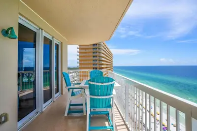 a balcony with a view of the ocean at Seychelles 1601 in Panama City Beach