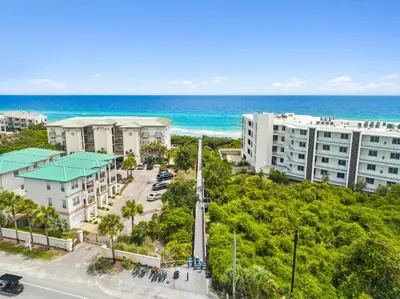 an aerial view of buildings and the ocean at 30A Beachwood Villas by Panhandle Getaways in Santa Rosa Beach