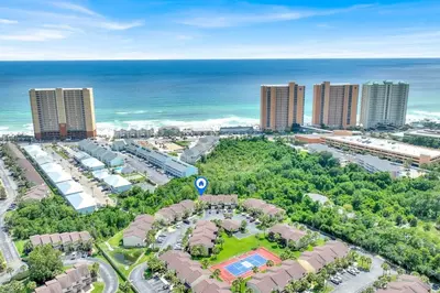 an aerial view of a resort near the ocean at Playa Tortuga-5 min walk to the beach in Panama City Beach