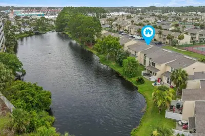 an aerial view of a river in a city at Beach, pools, tennis, Gulf Highlands Beach Resort in Panama City Beach