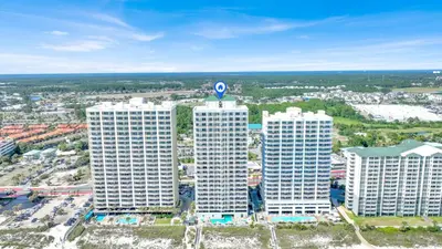 an aerial view of tall buildings in a city at Ocean Ritz 1203 in Panama City Beach
