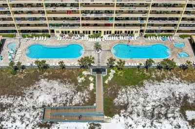 an aerial view of an apartment complex with two swimming pools at Gulfcrest 206 in Panama City Beach