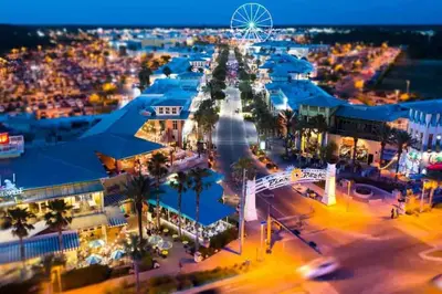 an aerial view of a city at night at Shipwrecked - Private Pool Home, Game Room, 5 Min to Beach, Pets OK, & More! in Panama City Beach