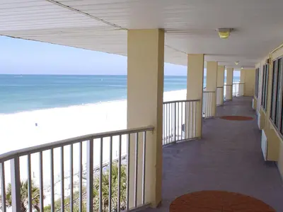 a balcony with a view of the beach at Boardwalk Beach Hotel in Panama City Beach