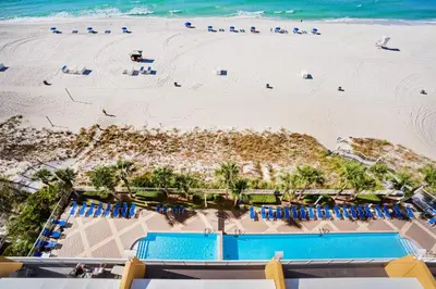 an aerial view of a beach and the ocean at Sterling Reef 603 in Panama City Beach
