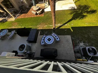 an overhead view of a stage with a sign on it at Sea & sand in Panama City Beach