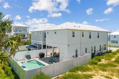 an aerial view of a white house with a swimming pool at Laguna Beach Pearl by InJoy Vacations in Panama City Beach