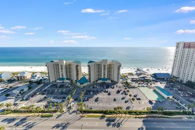 an aerial view of a resort near the beach at Laketown Wharf 2018 in Panama City Beach