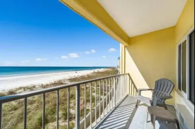 a balcony with a view of the beach at Slice o’ Paradise - Gulf Front! Walk to Pier Park in Panama City Beach