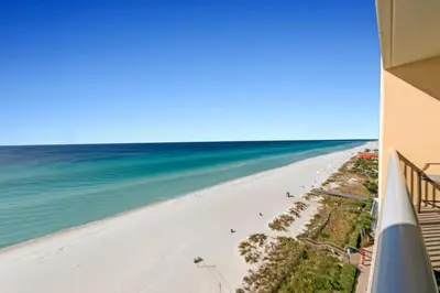 a view of the beach from a condo at Beachfront Studio #1112 at Majestic in Panama City Beach