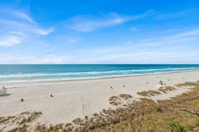 an aerial view of a beach with the ocean at Beachfront Studio #509 at Majestic in Panama City Beach