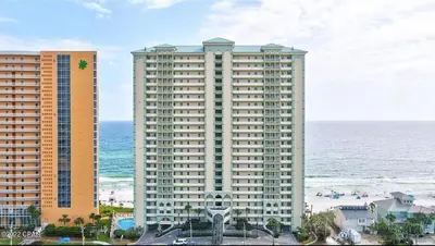 a view of two tall buildings next to the ocean at New listing: Gulf/Beach Front Amazing Views in Panama City Beach