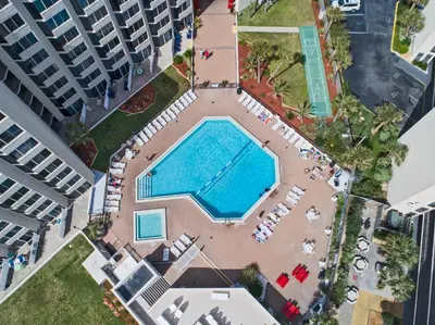an overhead view of a swimming pool in a city at Moondrifter Beach Resort by Panhandle Getaways in Panama City Beach