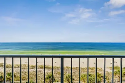 a view of the beach from a balcony at The Summit 725 in Panama City Beach