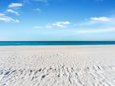 a sandy beach with the ocean in the background at Grand Panama Beach Resort - The Grand #201 - Sunny Shores in Panama City Beach
