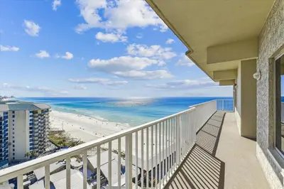 a balcony with a view of the beach at Shores of Panama 1427 condo in Panama City Beach
