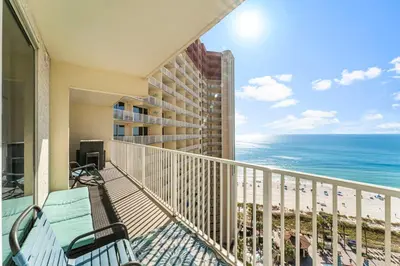 a balcony with a view of the beach at Shores of Panama #1420 by Nautical Properties in Panama City Beach