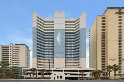 a rendering of a large building with a logo on it at Twin Palms 1802 in Panama City Beach