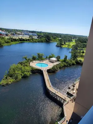 an aerial view of a river with a pool at Melan Villa Costal Magic Ocean View in Panama City Beach