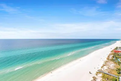 an aerial view of a beach and the ocean at Majestic Beach Towers 1-2015 in Panama City Beach
