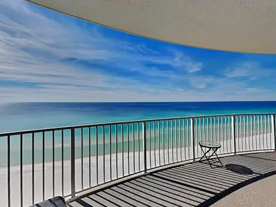 a balcony with a view of the beach at Twin Palms #1501A in Panama City Beach