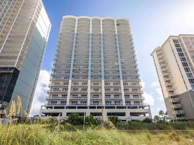 a large white building with two tall buildings at Twin Palms #1501A in Panama City Beach