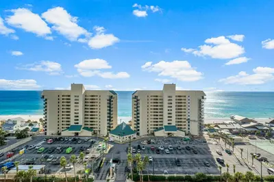 an aerial view of a parking lot at a resort at Laketown Wharf #1115 in Panama City Beach