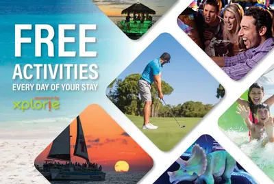 a flyer for free activities every day of your stay at Laketown Wharf #1209 in Panama City Beach