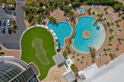 an overhead view of a pool at a resort at Laketown Wharf #0932 in Panama City Beach