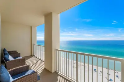 a balcony with a view of the beach at Grand Panama #1-1308 in Panama City Beach