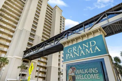 a sign in front of the grand panama hotel at Grand Panama #1-0408 in Panama City Beach