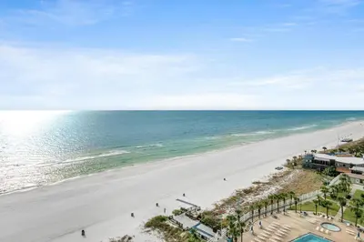an aerial view of a beach with the ocean at The Summit 1426 in Panama City Beach