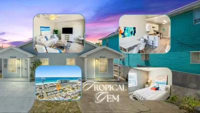 a collage of four pictures of a house at Tropical Gem/5 min beach walk in Panama City Beach