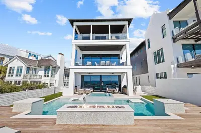 an exterior view of a house with a swimming pool at Villa Grandeur in Santa Rosa Beach