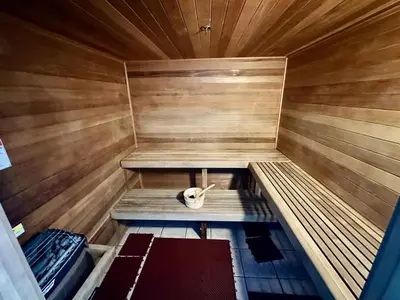 an inside of a sauna with a person in it at Ocean Reef 1407 in Panama City Beach