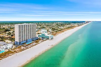 an aerial view of the beach and the ocean at Ocean Reef 1904 in Panama City Beach