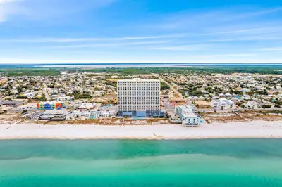 an aerial view of a hotel on a beach at Ocean Reef 1904 in Panama City Beach