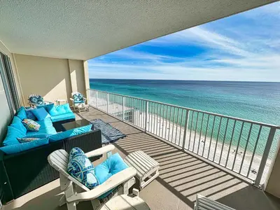 a balcony with a view of the ocean at Ocean Reef 1202 in Panama City Beach