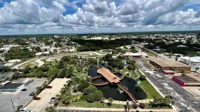 an aerial view of a town with a water park at Ocean Reef 1803 in Panama City Beach