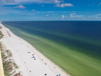 an overhead view of a beach and the ocean at Tropic Winds 1806 in Panama City Beach